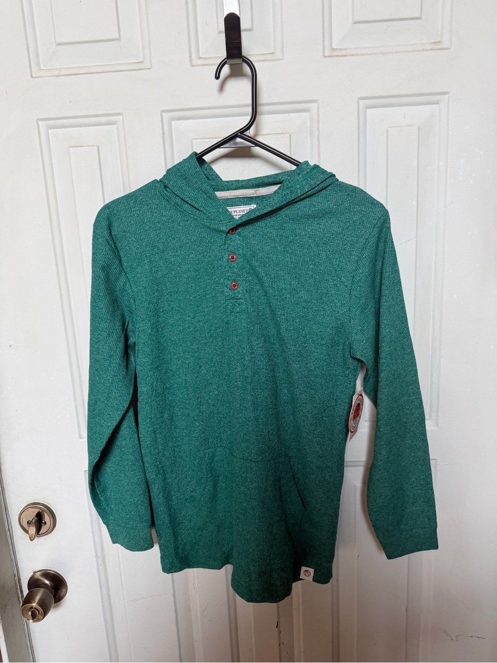 Free Planet Boys' Hooded Henley Pullover in Teal Green